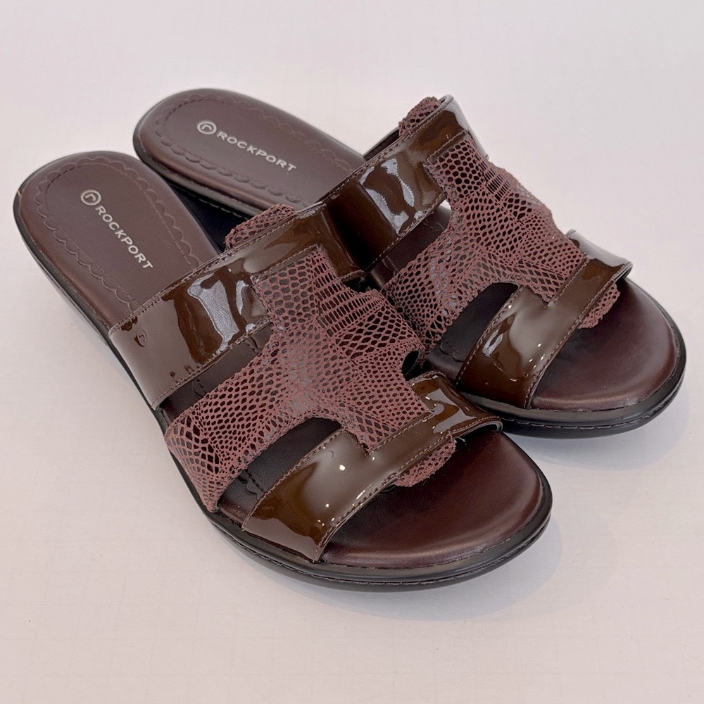 Rockport Brown Leather Open Toe Slip-On Heeled Sandal Size 6